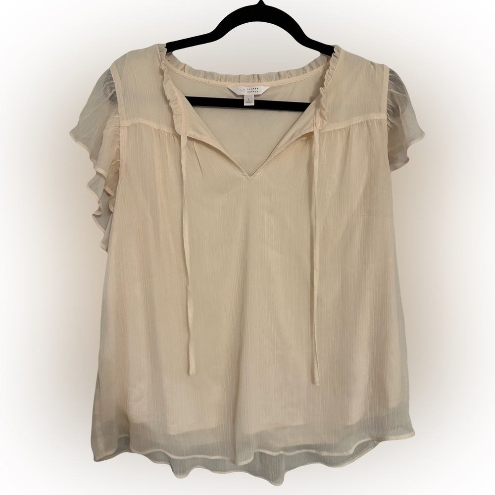 Lauren Conrad Cream Ruffled Women's Top